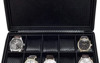 10 Watch Briefcase Black Carbon Fiber Zippered Travel Storage Case
