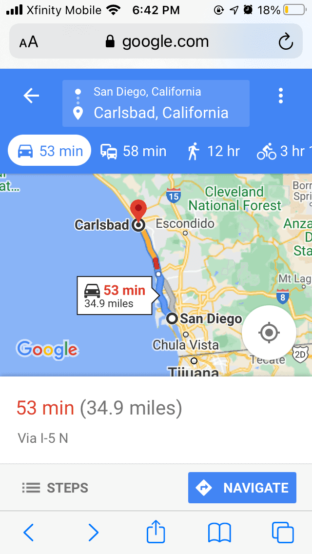 San Diego to Carlsbad map 